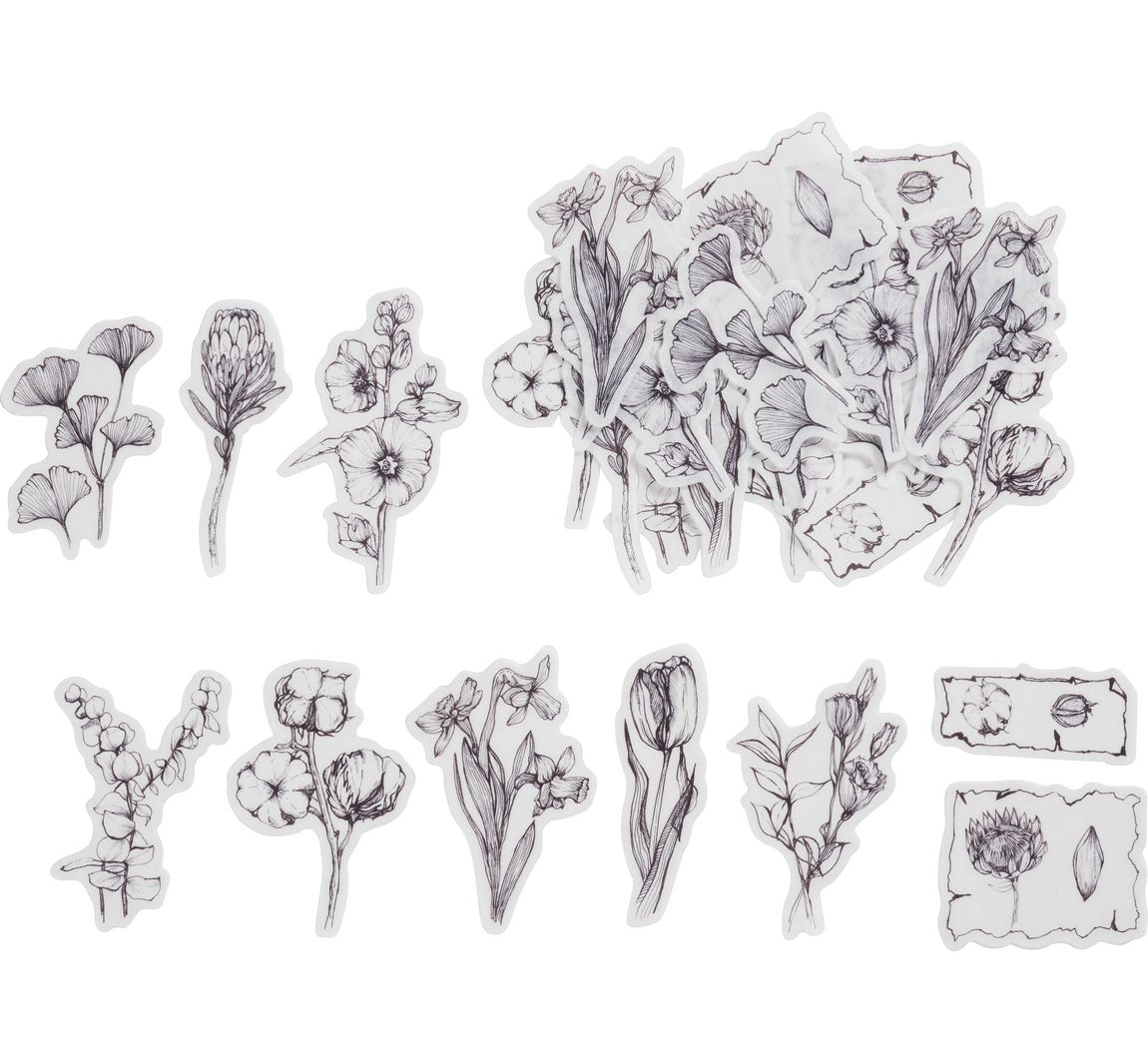 Washi Sticker 'Blumen Schwarz/Weiß'