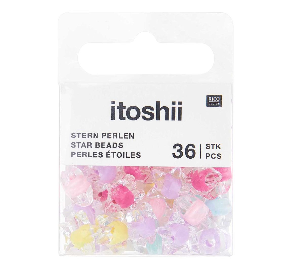 itoshii Perlen-Set 'Sterne Transparent mit Farbeinzug'