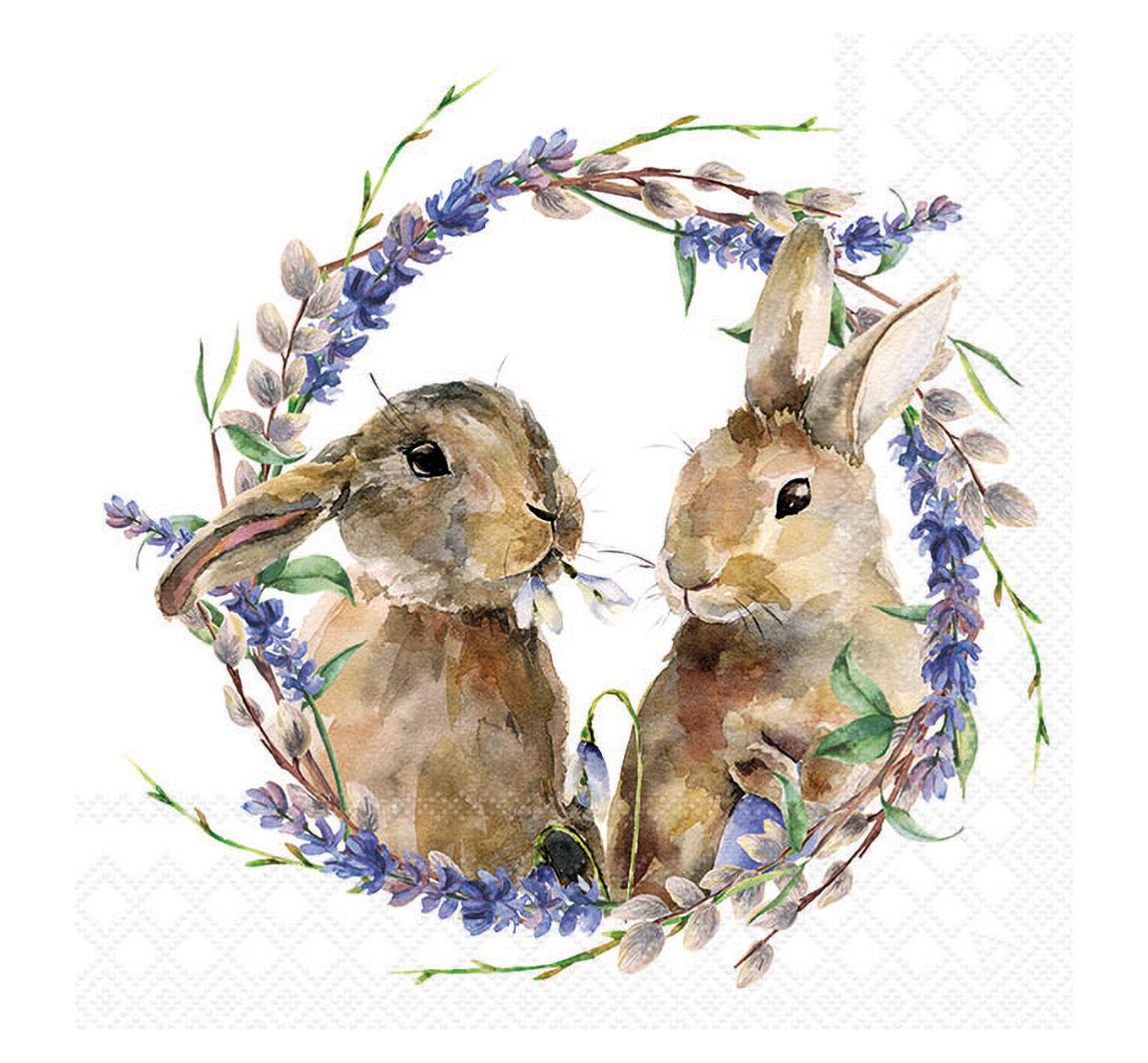Serviette 'Zwei Hasen im Kranz'