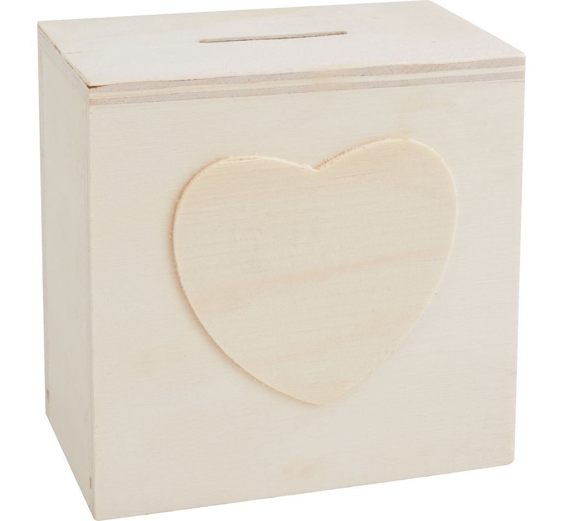 Spardose 'Würfel mit Herz', Sperrholz