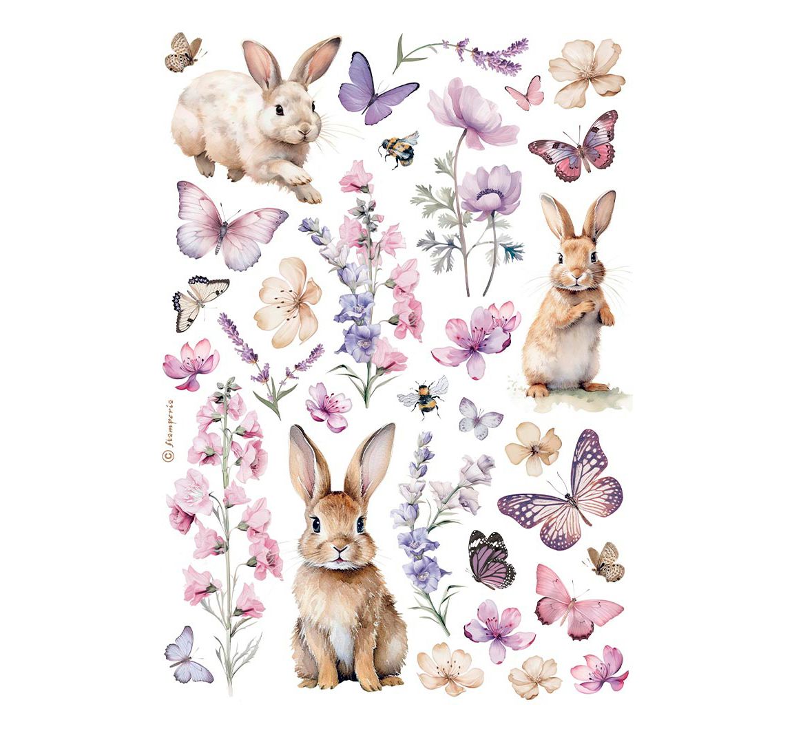 Motiv-Strohseide 'Hasen und Schmetterlinge'