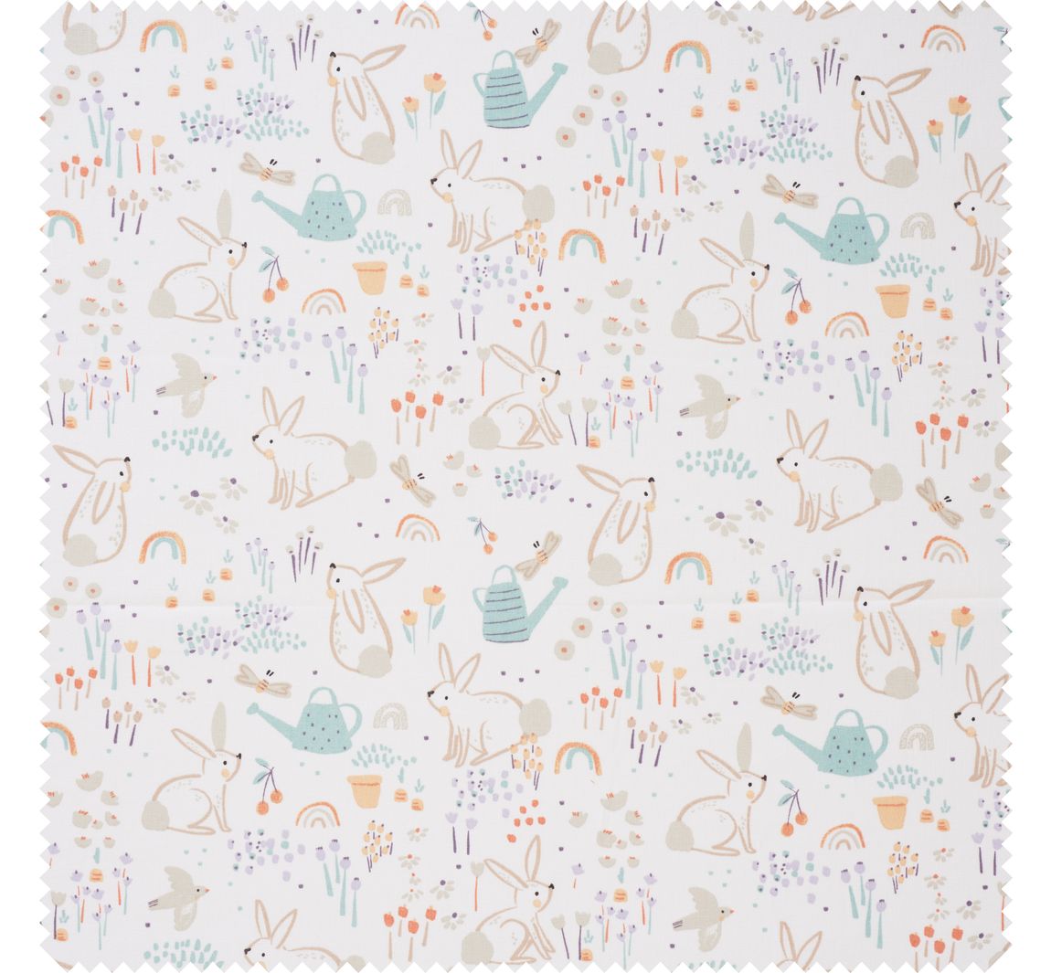 Baumwoll-Stoff 'Hasen und Regenbogen'
