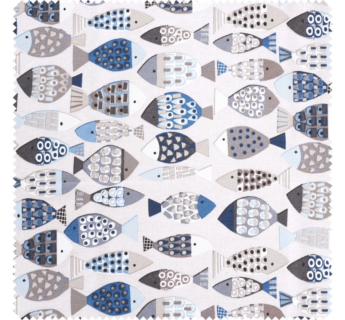 Dekostoff Leinenoptik 'Fische Blau'