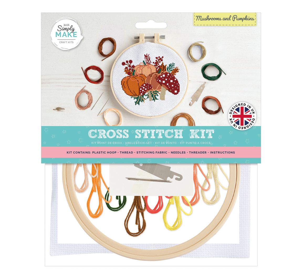 Simply Make Cross Stitch Kit - Mushrooms and Pumpkins