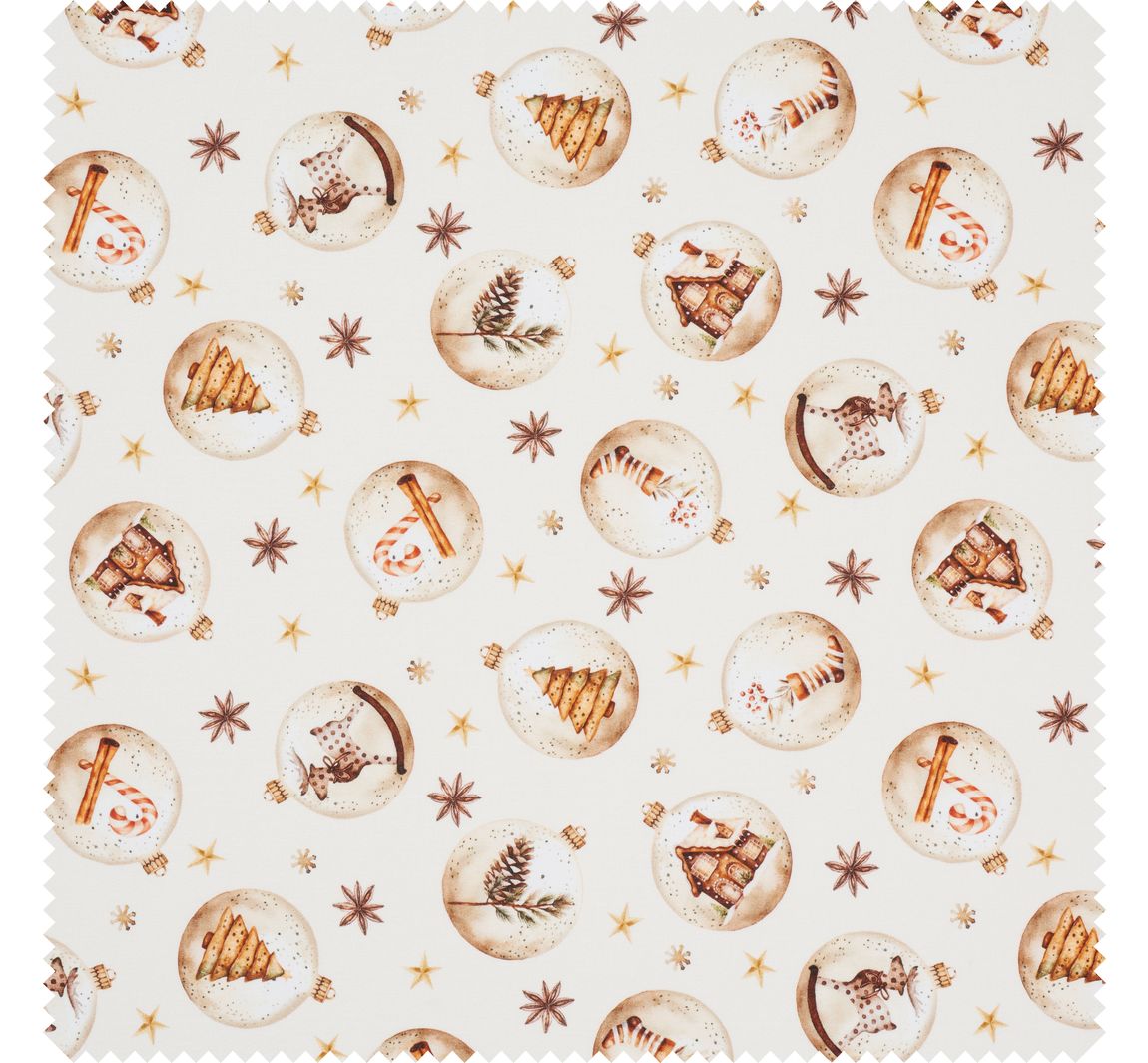 Baumwoll-Stoff 'Weihnachtskugeln' - Cremeweiß