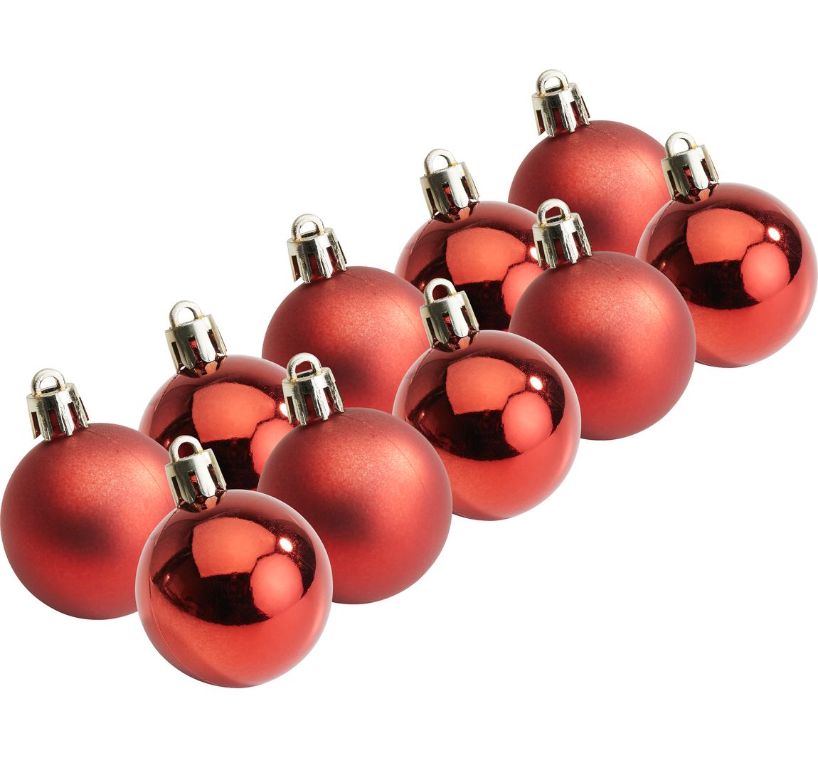 Weihnachtskugeln aus Kunststoff, 10 Stück, Ø 4,4 cm - Rot