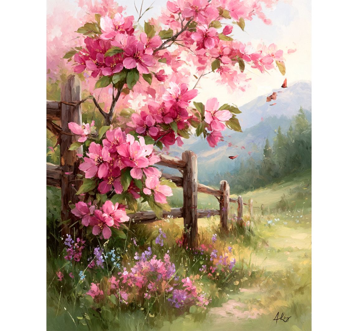 Diamond Painting Set, 40 x 50 cm - Zaun mit Blüten