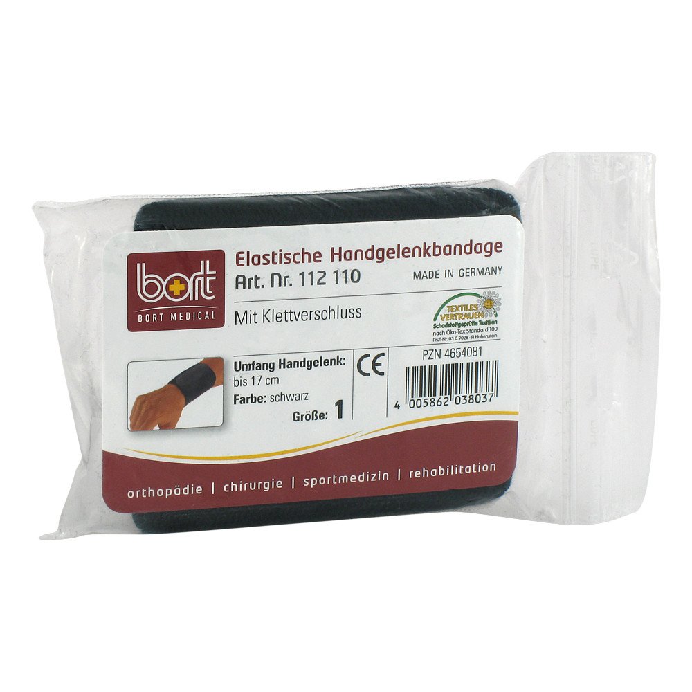 Bort Handgelenkbandage GrÃ¶Ãe 1 schwarz mit Klettband vers.