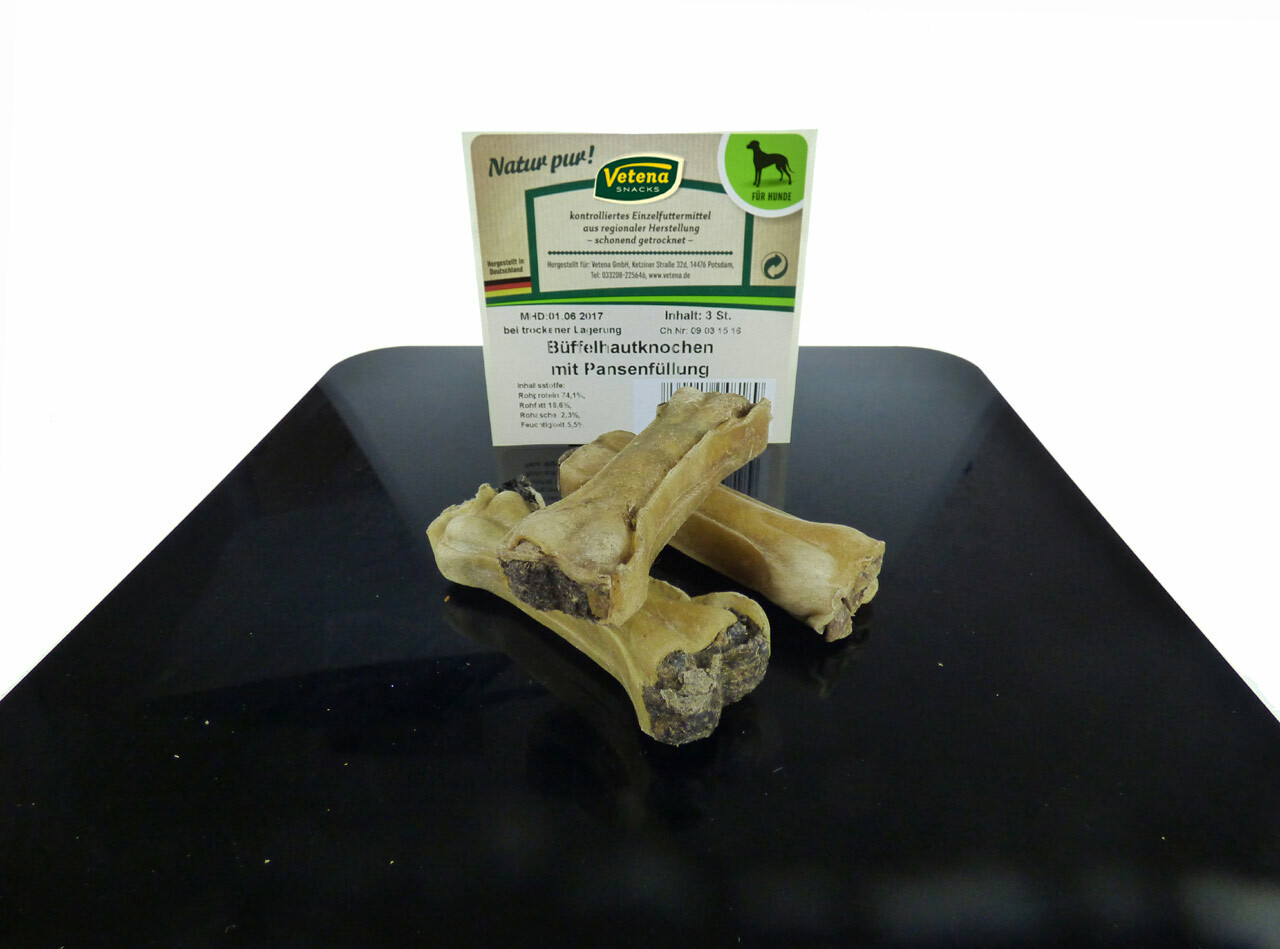 3 Stk. Vetena Snacks Büffelhautknochen mit Pansenfüllung
