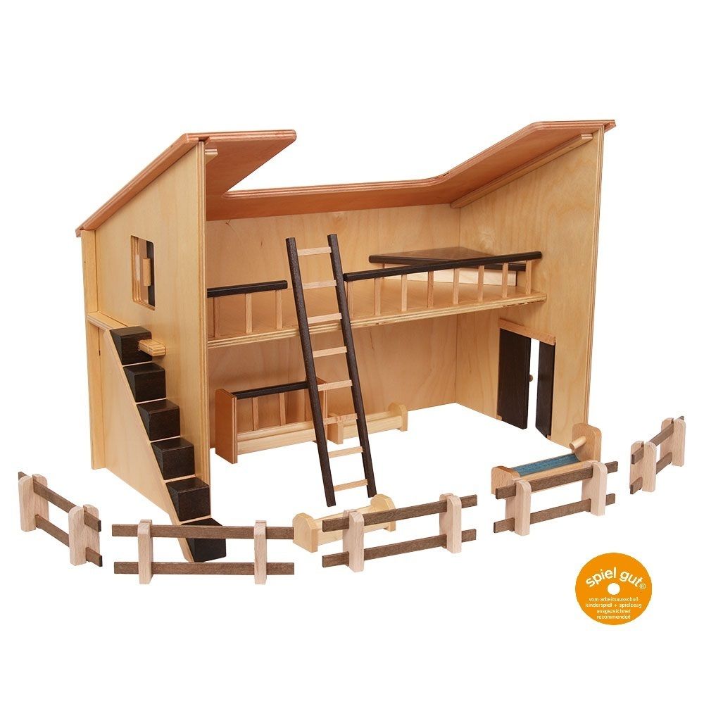 Holzspielzeug Bauernhof Stall, naturlackiert