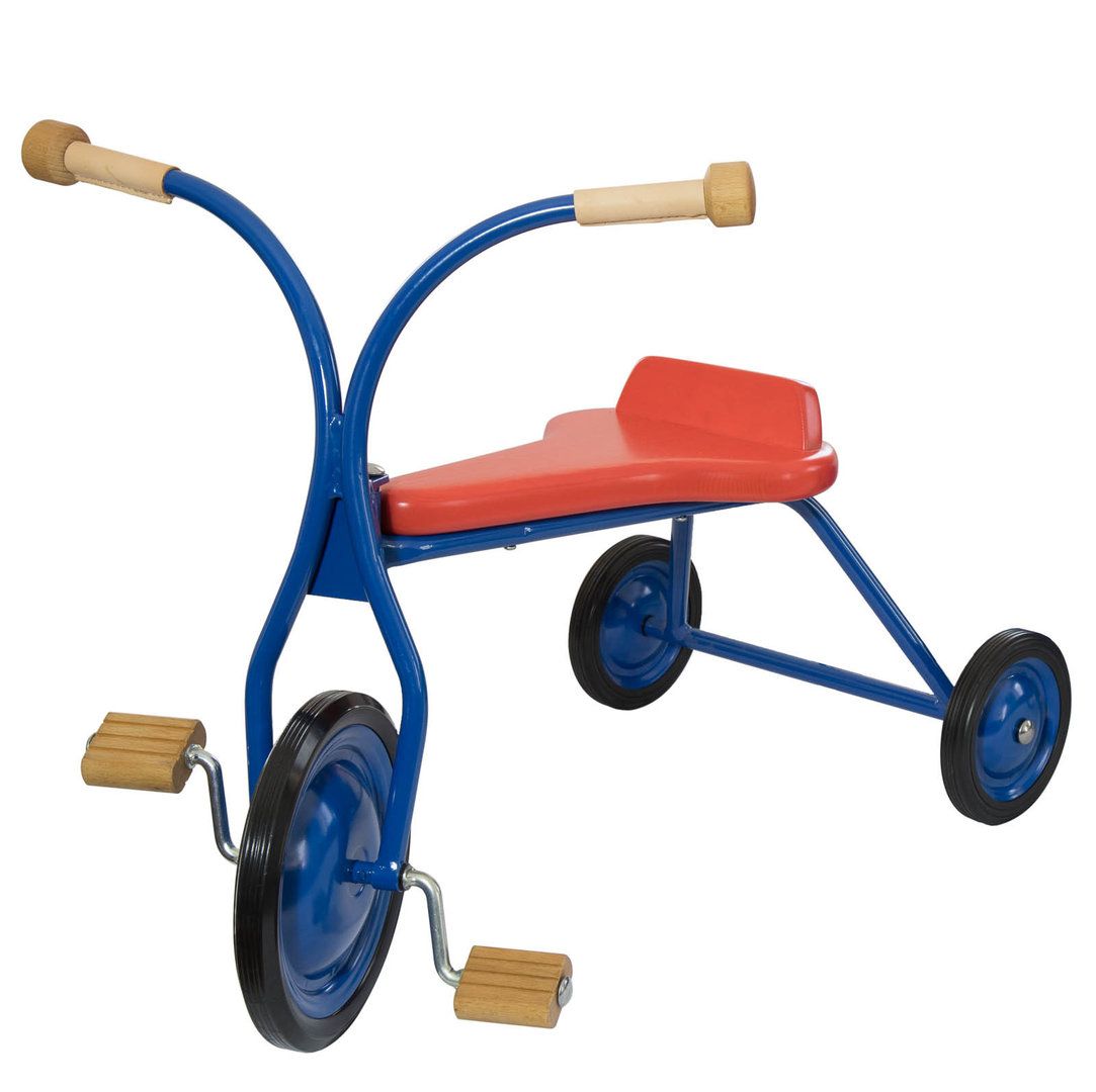 Lautenbach Kinderdreirad Metall blau, mit rotem Holzsitz, Sitzhöhe 32 cm