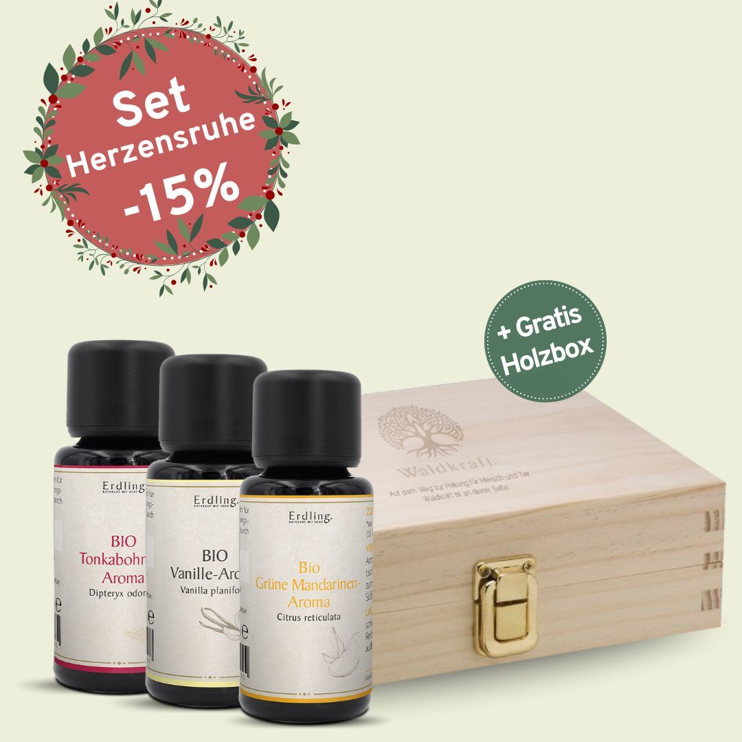 Set: BIO Aromen Herzensruhe - Mandarine + Vanille + Tonka + gratis Holzbox - ...