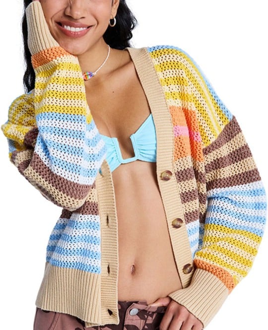 ROXY COSMIC COAST STRIPES Cardigan 2026 coconut milk horizon prism stripes - L