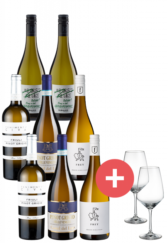 8er-Paket Grauburgunder vs. Pinot Grigio inkl. 2er Set Schott-Zwiesel Gläser - Weinpakete