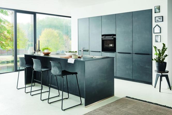 Einbauküche Laser 351 inkl E-Geräte SIEMENS und Einbauspüle ca. 240 + 300 cm breit von Nobilia Schwarzbetonoptik