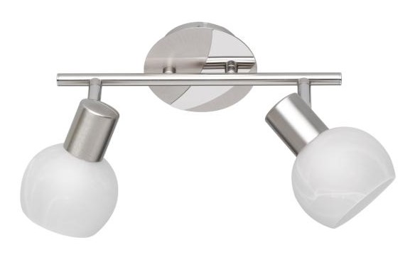 Deckenleuchte, Wandleuchte Zweiflammig ANTIBES von REALITY Leuchten Metall Nickel Matt / Glas Alabasterfarbig