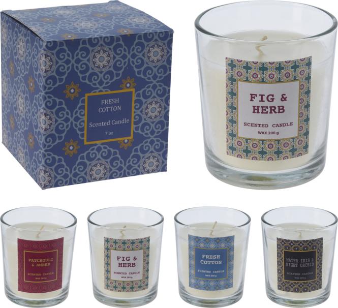 DUFTKERZE 1 Stück 4 Sorten unsortiert Fresh cotton / Patchouli & Amber / Fig & Herb / Water Iris & Night Orchid