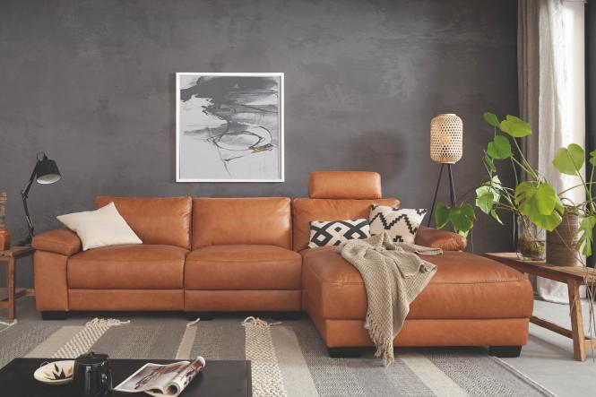 Eckcouch Cognac Leder 323 cm breit Portland