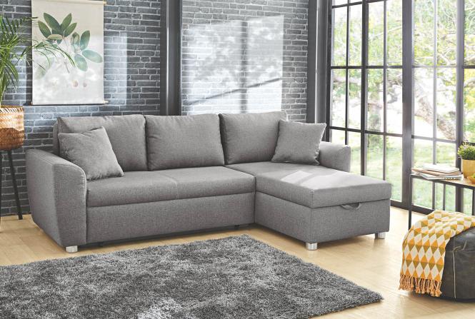 Eckcouch mit Bettkasten 247 x 158 cm Grau Bari