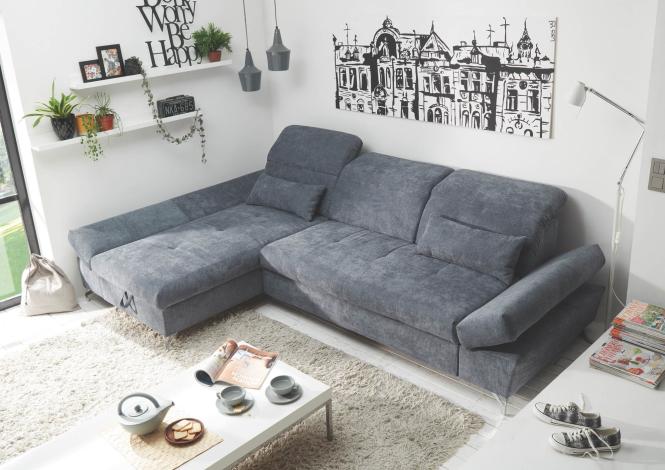 Eckcouch mit Schlaffunktion und Bettkasten 275 x 168 cm Grau MAIKE