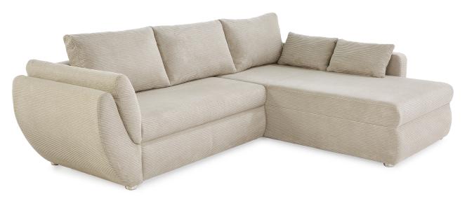 Eckcouch mit Schlaffunktion und Bettkasten Cord Beige ca. 272 x 200cm