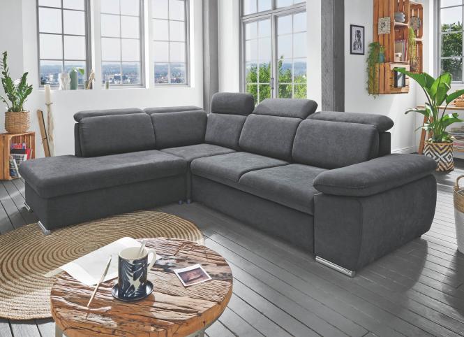 Wohnlandschaft Ottomane links inkl Schlaffunktion + Bettkasten VASTO Mango Anthrazit