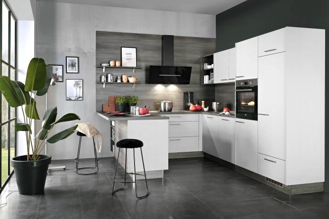 Einbauküche groß U-Form Creme Hellgrau 180 x 260 x 310 cm