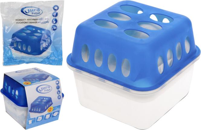 ENTFEUCHTER 1 Stück Box Luftentfeuchter inkl. 2x 400g Beutel Granulat Raum Trockner Calciumchloride Blau, Weiß