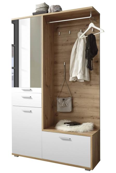 Kompakt-Garderobe mit Spiegel ca. 117x198x38 cm Weiß , Artisan