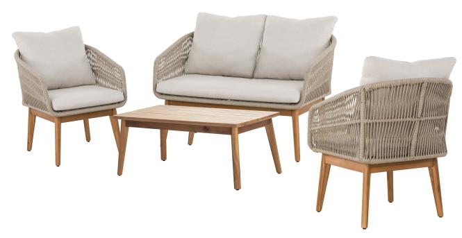 Gartenlounge-Set 4er Set inkl. Sofa, Sessel und Tisch Natur Beige