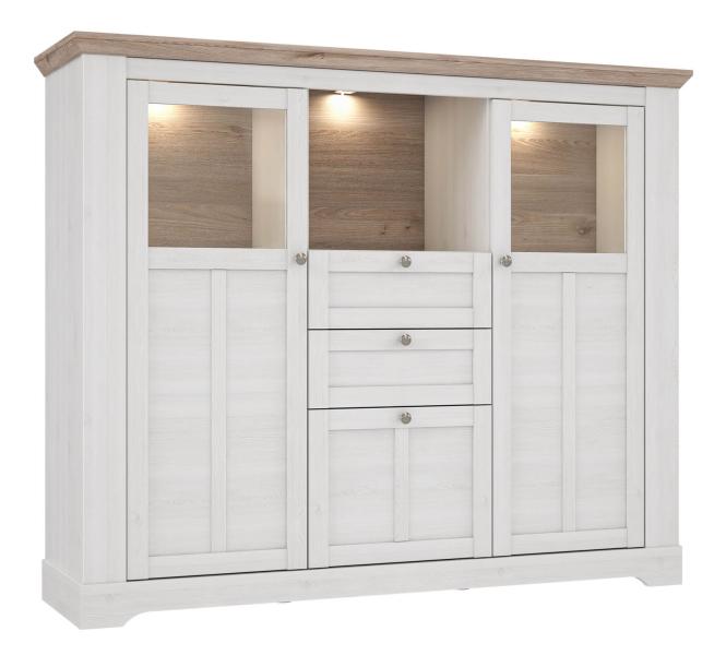 Highboard ILOPPA 3-türig inkl. Beleuchtung von Forte Schneeeiche / Nelson Eiche