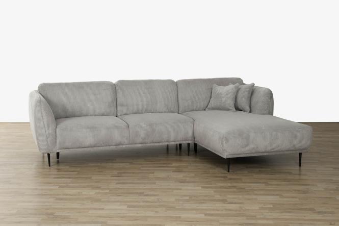 Ecksofa inkl. 2 Zierkissen ca. 293x178cm Ottomane rechts Cord Silbergrau