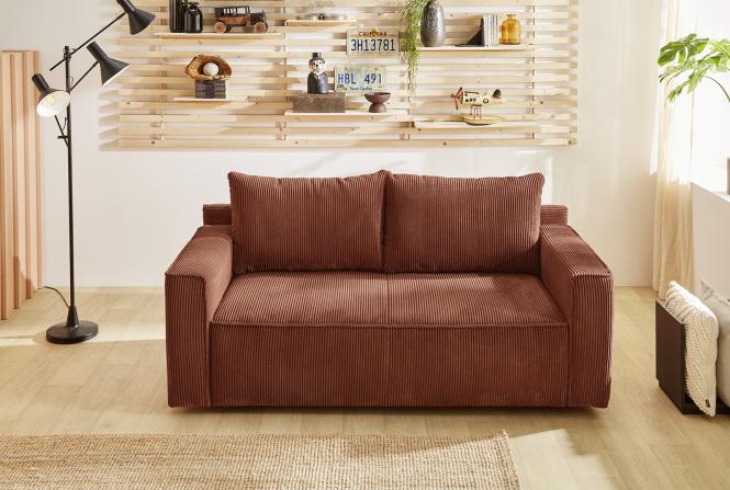 kleines Schlafsofa 2-Sitzer 188 cm breit Braun RON