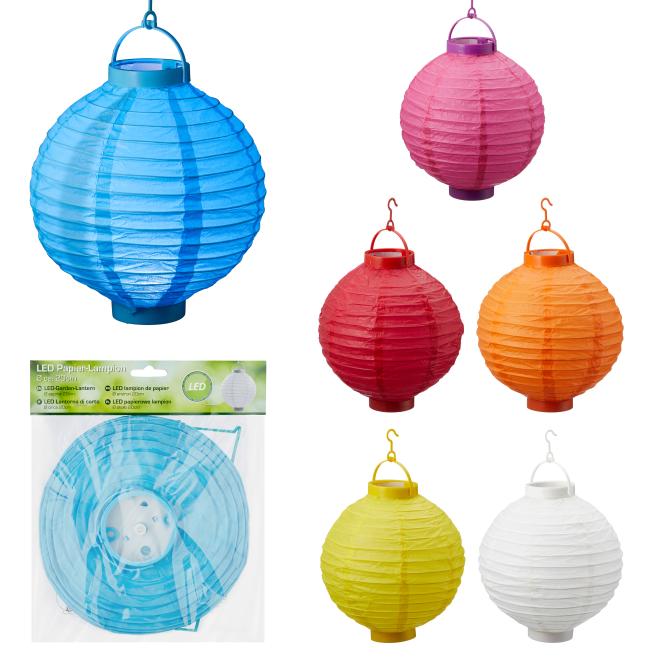 LED Papier Lampion 3er Set bunt Gelb / Rot / Türkis / Orange / Weiß