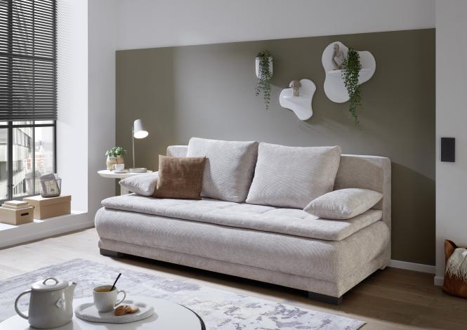 Funktionssofa 3-Sitzer Schlafsofa mit Bettkasten ca. 160x200 cm. LIAM Mink Hellbraun