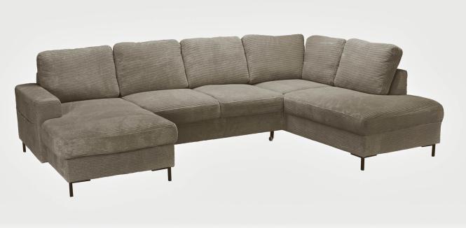 Wohnlandschaft inkl. Bettfunktion, Bettkasten und 6 Rückenkissen Beige