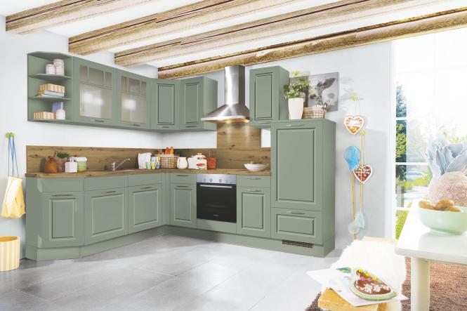 Winkelküche MARA 437 inkl E-Geräte 215 x 275 cm von Burger Salbei Seidenmatt