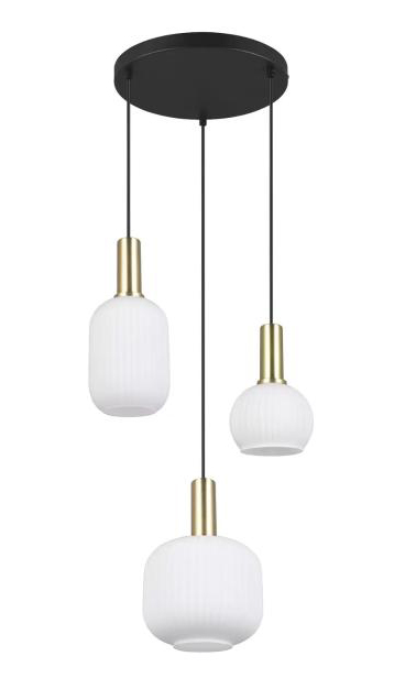 Pendelleuchte 3xE27 Matt / Messing / Glas opal 1 Stück Glas / Metall Weiß, Schwarz, Gelb