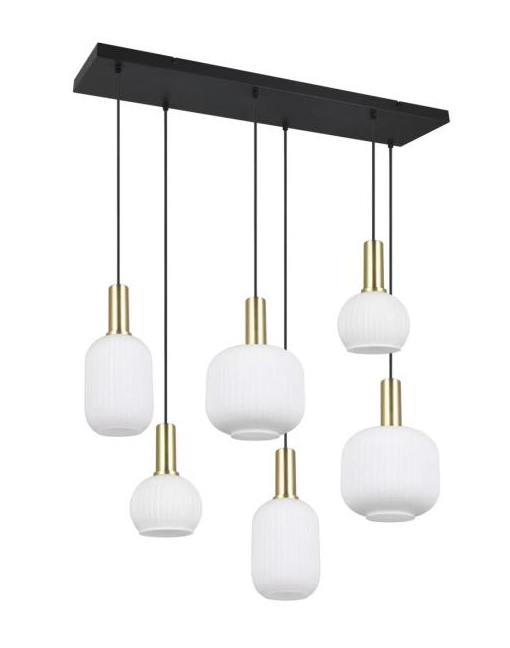 Pendelleuchte 6xE27 Matt / Messing / Glas opal 1 Stück Glas / Metall Weiß, Schwarz, Gelb