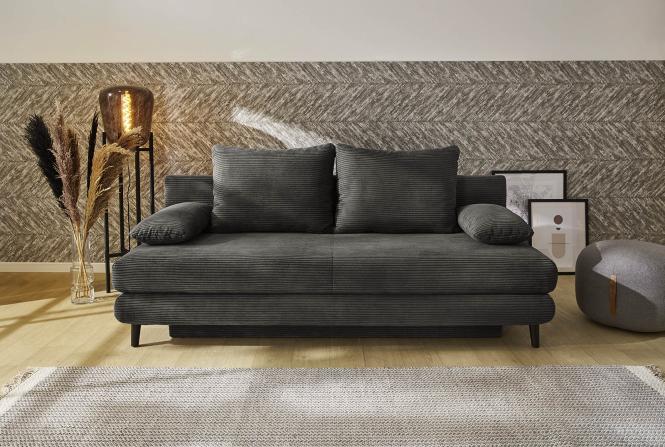 Schlafsofa Cord mit Bettkasten und Kissen Rücken echt ca. 202 x 94cm