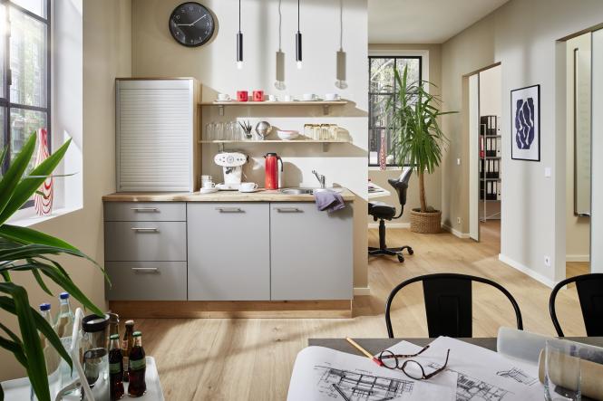 Küchenzeile 180cm Kompaktküche inkl. E-Geräte + Zubehör PKW 518013 von Pino Küchen Evoke Eiche / Achatgrau