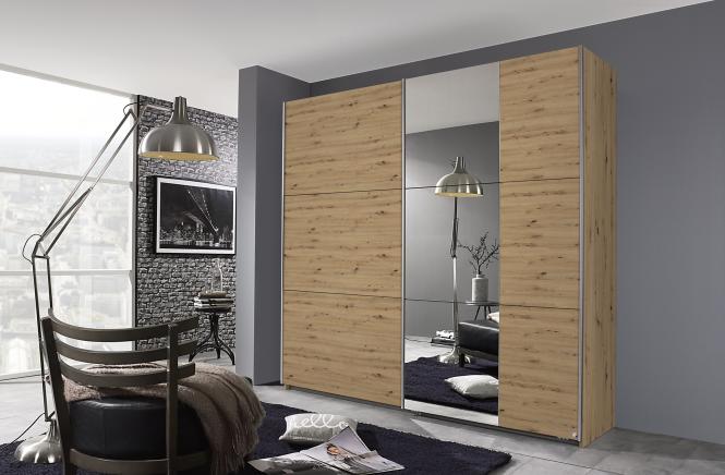 Schwebetürenschrank 2-trg inkl Spiegel + Zubehör Artisan Eiche