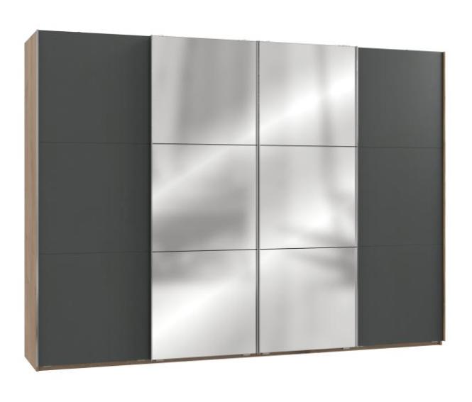 Schwebetürenschrank 4trg mit 2 Spiegel inkl. Syncro-Technik LEVEL36 A von WIMEX Grau