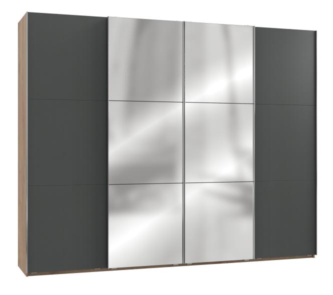 Schwebetürenschrank groß 3m mit Spiegel inkl. Syncro-Technik LEVEL36 A von WIMEX Grau