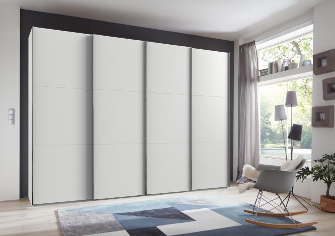 Schwebetürenschrank groß Weiß 300 cm breit inkl. Syncro-Technik LEVEL36 A von WIMEX Weiß