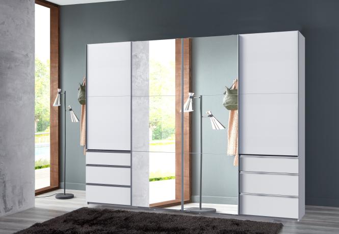 Schwebetürenschrank Spiegel 3m breit inkl. Syncro-Technik LEVEL36 A von WIMEX Weiß