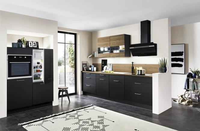 Küchenzeile mit extra Block Schwarz Matt / Eiche NB