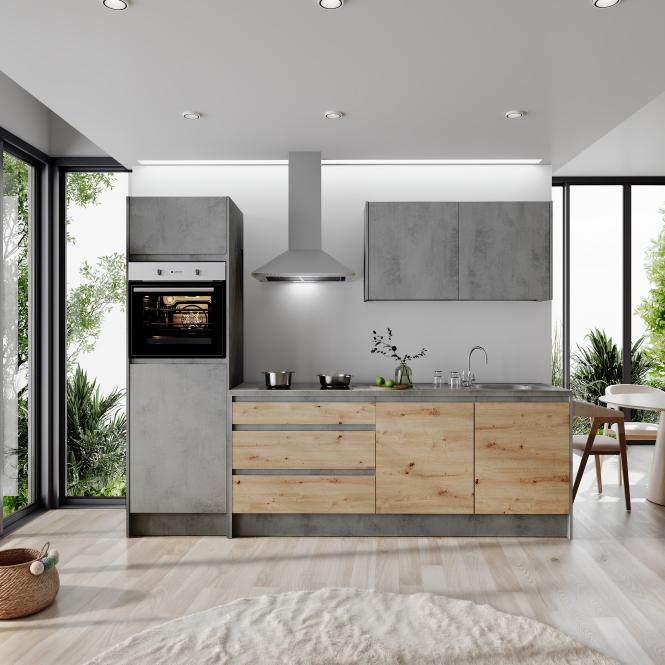 Küchenblock 273 cm inkl. Elektro-Set Troja von Bega Korpus Chromix Anthrazit / Artisan Eiche Nachbildung