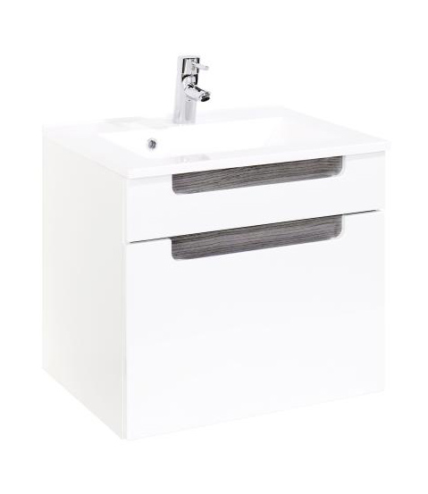 Waschtisch 60 inkl Waschbecken Siena von Held Möbel Weiss Hgl / Eiche Rauchsilber