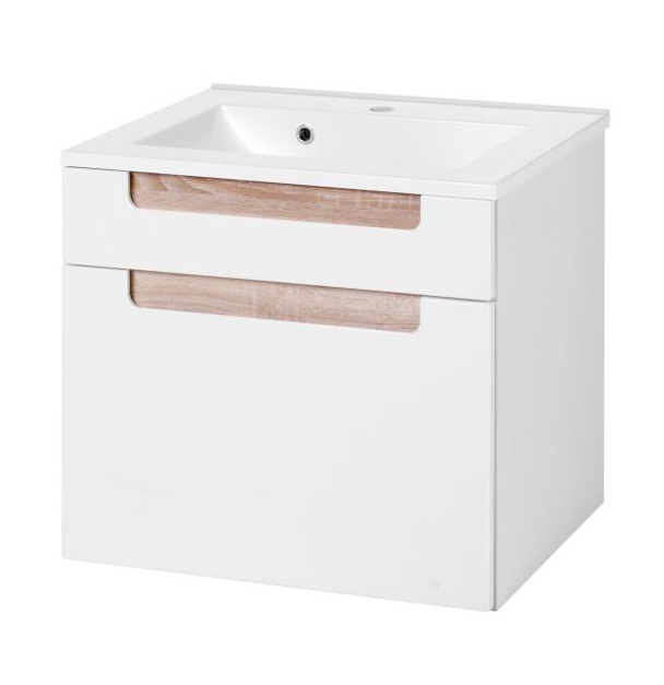 Waschtisch 60 inkl Waschbecken Siena von Held Möbel Weiss Hgl / Eiche Sonoma